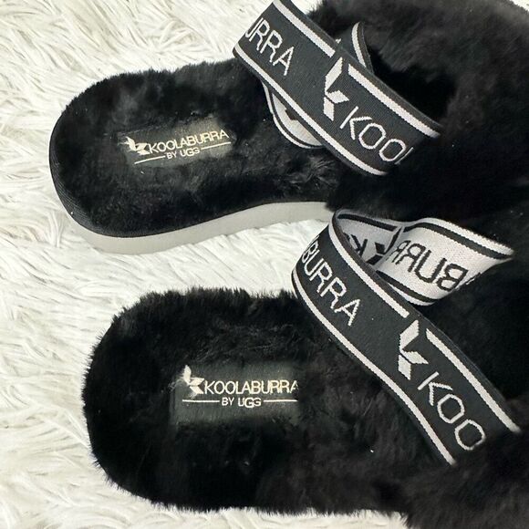 Koolaburra by UGG FUZZ'N II Women's Size 7 Faux Fur Slipper Sandals Black - Picture 4 of 6